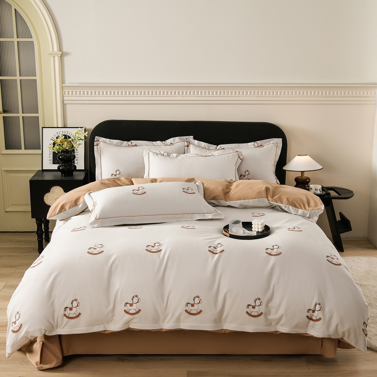 91家纺网 家纺一手货源 找家纺 金昱纺 2025新款法式加厚全棉纯棉磨毛四件套 摇摇马