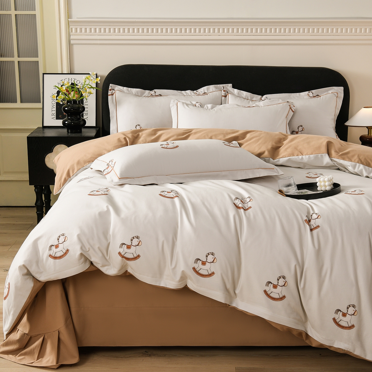 91家纺网 家纺一手货源 找家纺 金昱纺 2025新款法式加厚全棉纯棉磨毛四件套 摇摇马