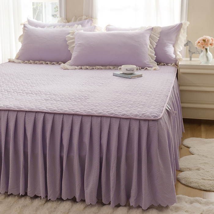 91家纺网 家纺一手货源 找家纺 绒世界 2025新款四季款夹棉泡泡纱床裙床笠被套四件套系列 紫色