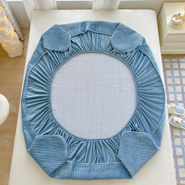 91家纺网 家纺一手货源 找家纺 尚品凤凰 2025新款婴儿绒夹棉单品床笠 蓝色