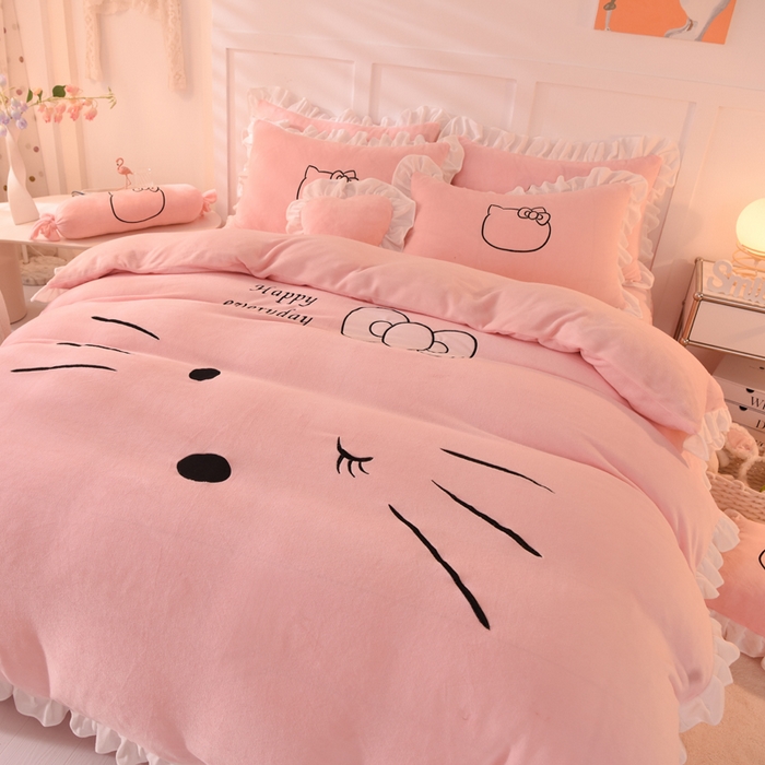 91家纺网 家纺一手货源 找家纺 （总）丝印良品 2025新款高端牛奶绒卡通刺绣牛奶绒四件套