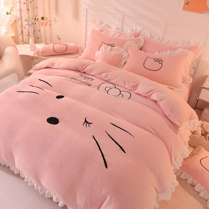 91家纺网 家纺一手货源 找家纺 （总）丝印良品 2025新款高端牛奶绒卡通刺绣牛奶绒四件套