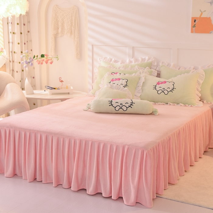 91家纺网 家纺一手货源 找家纺 丝印良品 2025新款高端牛奶绒卡通刺绣牛奶绒四件套 可爱猫-抹茶拼粉