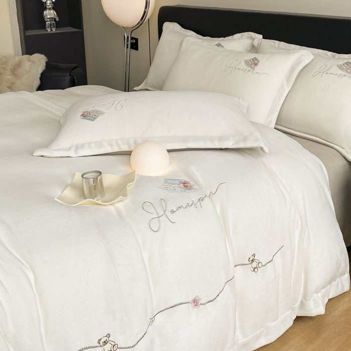 91家纺网 家纺一手货源 找家纺 （总）丝印良品 2025新款秋冬加厚公主日记牛奶绒四件套