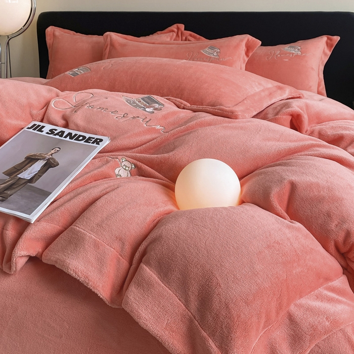 91家纺网 家纺一手货源 找家纺 丝印良品 2025新款秋冬加厚公主日记牛奶绒四件套 爱马仕橙