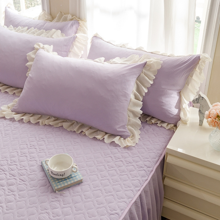 91家纺网 家纺一手货源 找家纺 丝印良品 2025新款四季款夹棉泡泡纱床裙床笠被套四件套系列 紫色