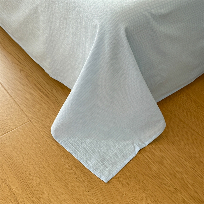 91家纺网 家纺一手货源 找家纺 森璐家纺 2025新款云感皱皱双层纱黑色包边四件套 黑边-蓝溪