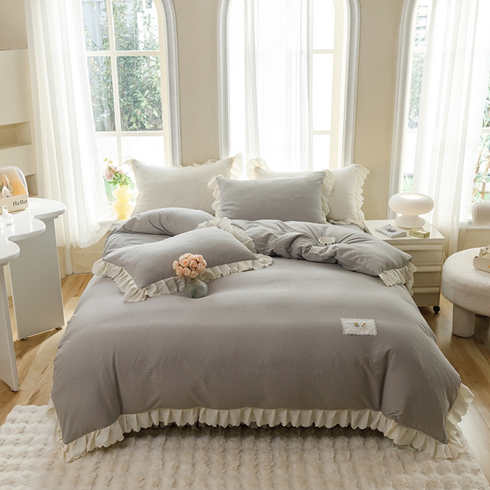 91家纺网 家纺一手货源 找家纺 （总）绒世界 2025新款四季款夹棉泡泡纱床裙床笠被套四件套系列