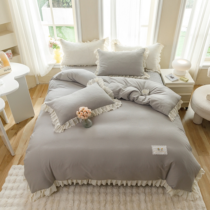 91家纺网 家纺一手货源 找家纺 （总）绒世界 2025新款四季款夹棉泡泡纱床裙床笠被套四件套系列