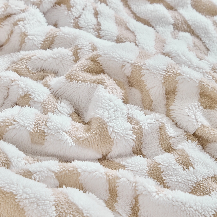 91家纺网 家纺一手货源 找家纺 缘生活 2025新款阳离子斑马纹羊羔绒毛毯 斑马纹绒毛毯-卡其