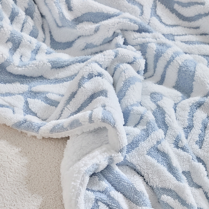 91家纺网 家纺一手货源 找家纺 缘生活 2025新款阳离子斑马纹羊羔绒毛毯 斑马纹绒毛毯-蓝色