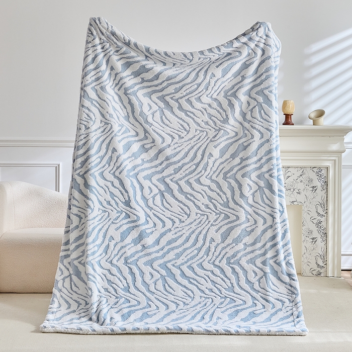 91家纺网 家纺一手货源 找家纺 缘生活 2025新款阳离子斑马纹羊羔绒毛毯 斑马纹绒毛毯-蓝色