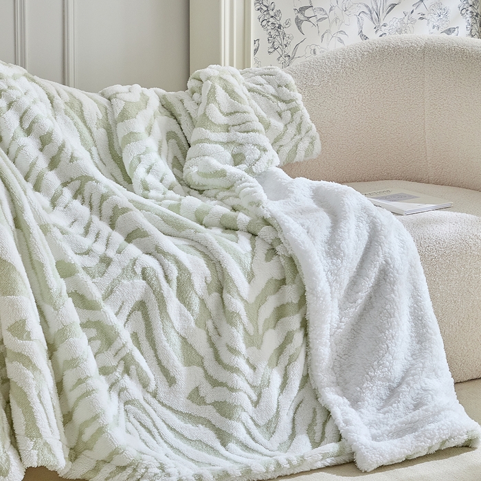 缘生活 2025新款阳离子斑马纹羊羔绒毛毯 斑马纹绒毛毯-绿色