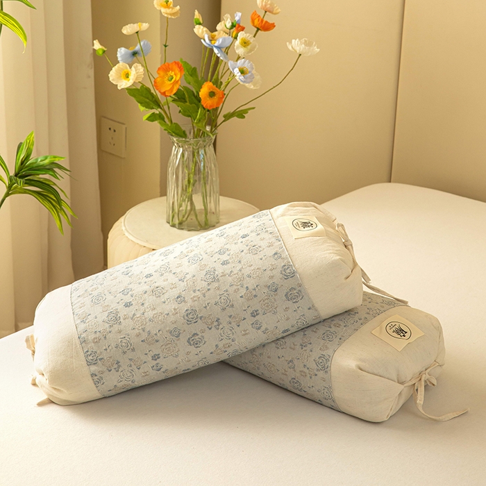 91家纺网 家纺一手货源 找家纺 梓依家纺 2025新款棉麻荞麦枕枕头枕芯 玫瑰-蓝色