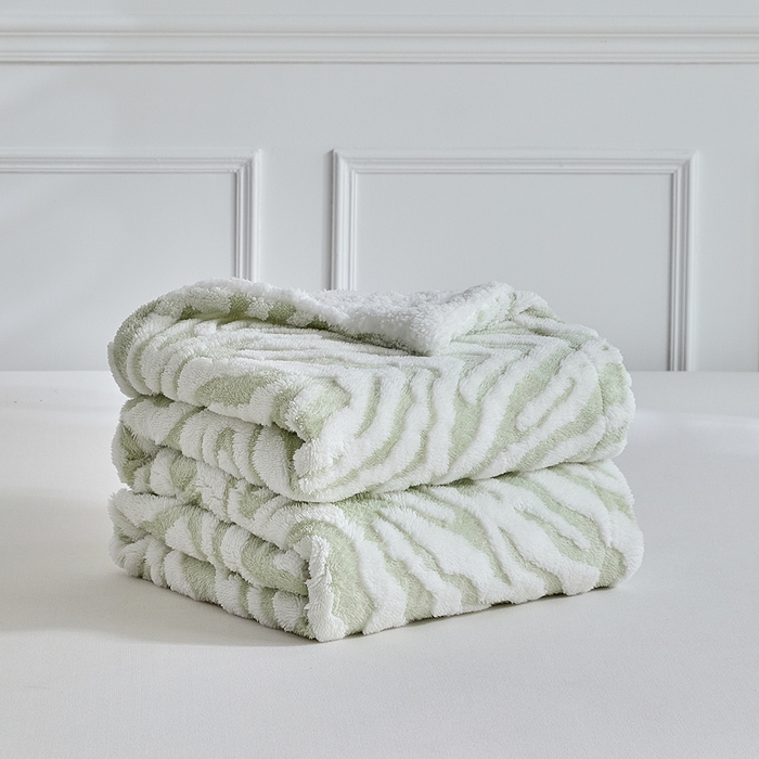 91家纺网 家纺一手货源 找家纺 缘生活 2025新款阳离子斑马纹羊羔绒毛毯 斑马纹绒毛毯-绿色
