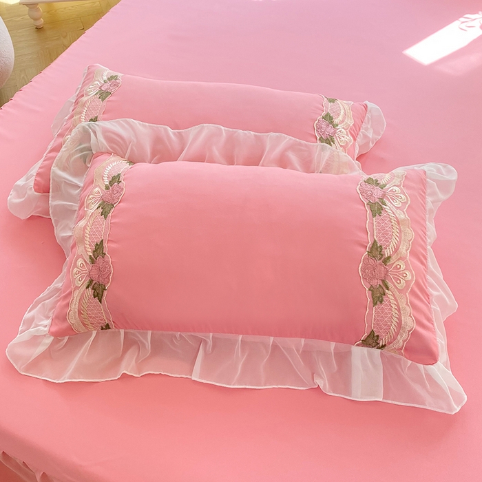 91家纺网 家纺一手货源 找家纺 （总）后庭寝室 2025新款韩版雪纺磨毛蕾丝纯色床裙四件套-遇见公主