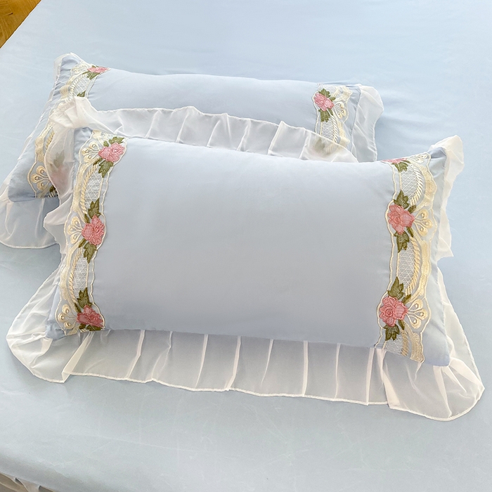 91家纺网 家纺一手货源 找家纺 后庭寝室 2025新款韩版雪纺磨毛蕾丝纯色床裙四件套-遇见公主 遇见公主-浅蓝