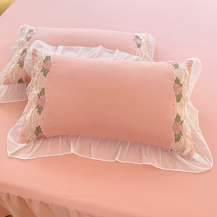 91家纺网 家纺一手货源 找家纺 后庭寝室 2025新款韩版雪纺磨毛蕾丝纯色床裙四件套-遇见公主 遇见公主-玉色