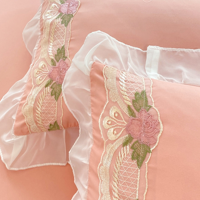 91家纺网 家纺一手货源 找家纺 后庭寝室 2025新款韩版雪纺磨毛蕾丝纯色床裙四件套-遇见公主 遇见公主-玉色