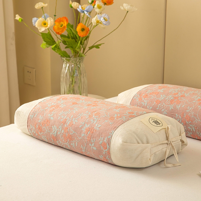 91家纺网 家纺一手货源 找家纺 梓依家纺 2025新款棉麻荞麦枕枕头枕芯 花影-红色