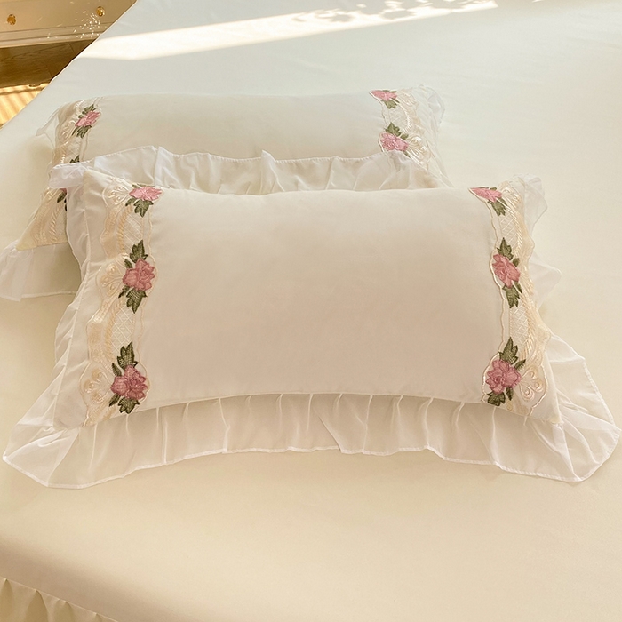 91家纺网 家纺一手货源 找家纺 后庭寝室 2025新款韩版雪纺磨毛蕾丝纯色床裙四件套-遇见公主 遇见公主-米色