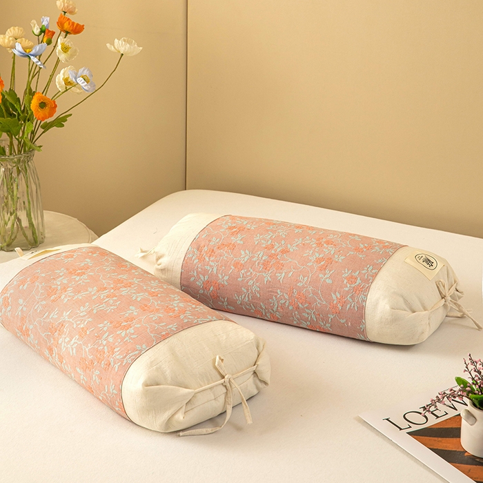 91家纺网 家纺一手货源 找家纺 梓依家纺 2025新款棉麻荞麦枕枕头枕芯 花影-红色