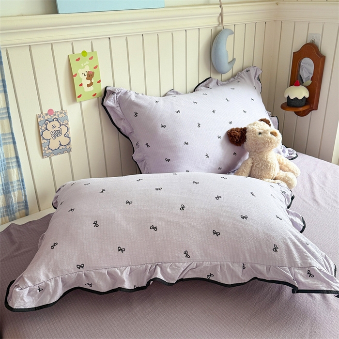 91家纺网 家纺一手货源 找家纺 森璐家纺 2025新款云感皱皱双层纱黑色包边四件套 黑边-芋泥波波