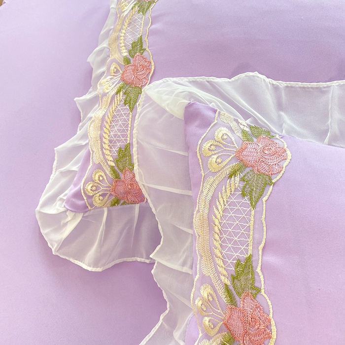 91家纺网 家纺一手货源 找家纺 后庭寝室 2025新款韩版雪纺磨毛蕾丝纯色床裙四件套-遇见公主 遇见公主-浅紫