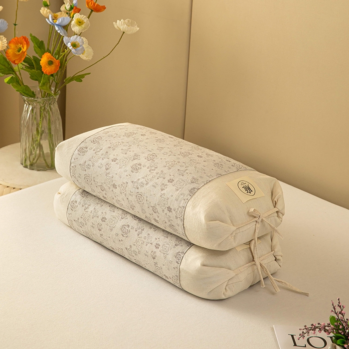 91家纺网 家纺一手货源 找家纺 梓依家纺 2025新款棉麻荞麦枕枕头枕芯 玫瑰-灰色