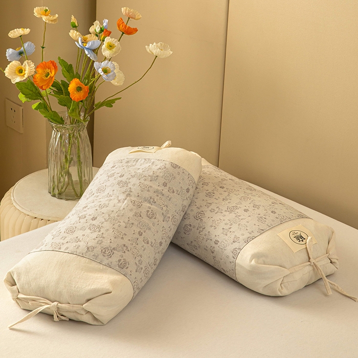 91家纺网 家纺一手货源 找家纺 梓依家纺 2025新款棉麻荞麦枕枕头枕芯 玫瑰-灰色