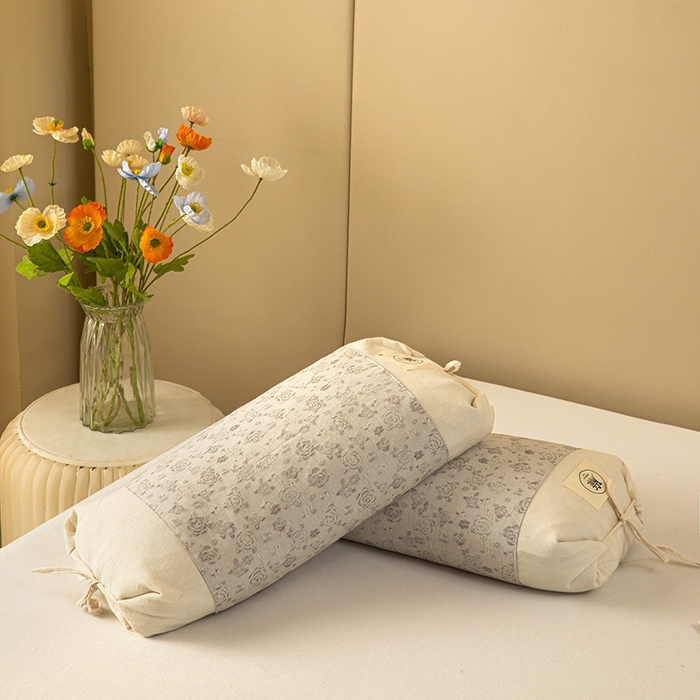 91家纺网 家纺一手货源 找家纺 梓依家纺 2025新款棉麻荞麦枕枕头枕芯 玫瑰-灰色