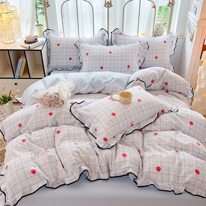 91家纺网 家纺一手货源 找家纺 （总）森璐家纺 2025新款云感皱皱双层纱黑色包边四件套