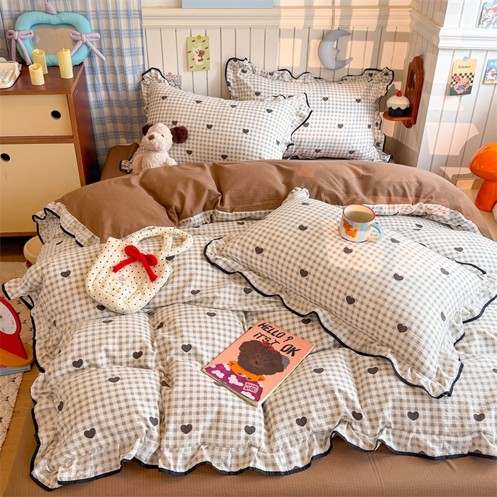 91家纺网 家纺一手货源 找家纺 （总）森璐家纺 2025新款云感皱皱双层纱黑色包边四件套