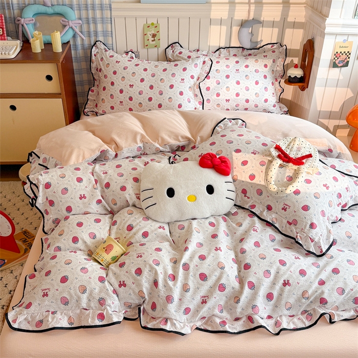 91家纺网 家纺一手货源 找家纺 （总）森璐家纺 2025新款云感皱皱双层纱黑色包边四件套