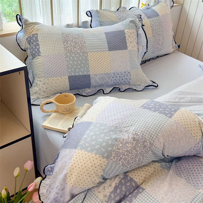 91家纺网 家纺一手货源 找家纺 （总）森璐家纺 2025新款云感皱皱双层纱黑色包边四件套