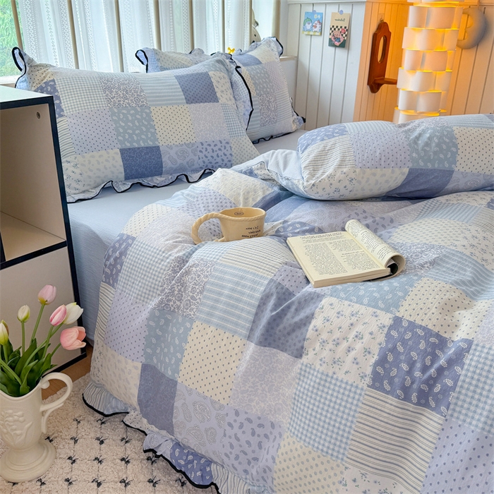 91家纺网 家纺一手货源 找家纺 （总）森璐家纺 2025新款云感皱皱双层纱黑色包边四件套