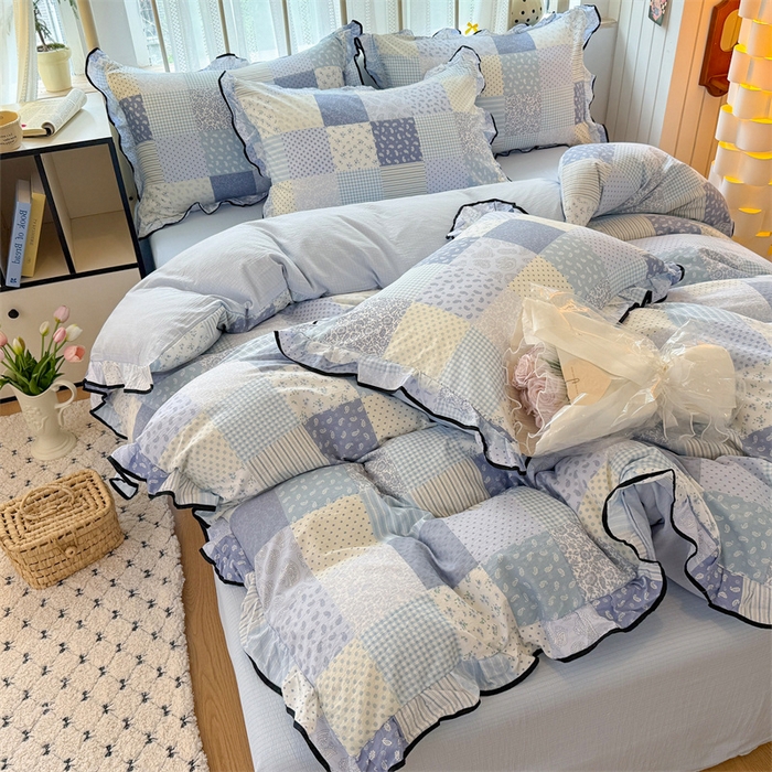 91家纺网 家纺一手货源 找家纺 （总）森璐家纺 2025新款云感皱皱双层纱黑色包边四件套