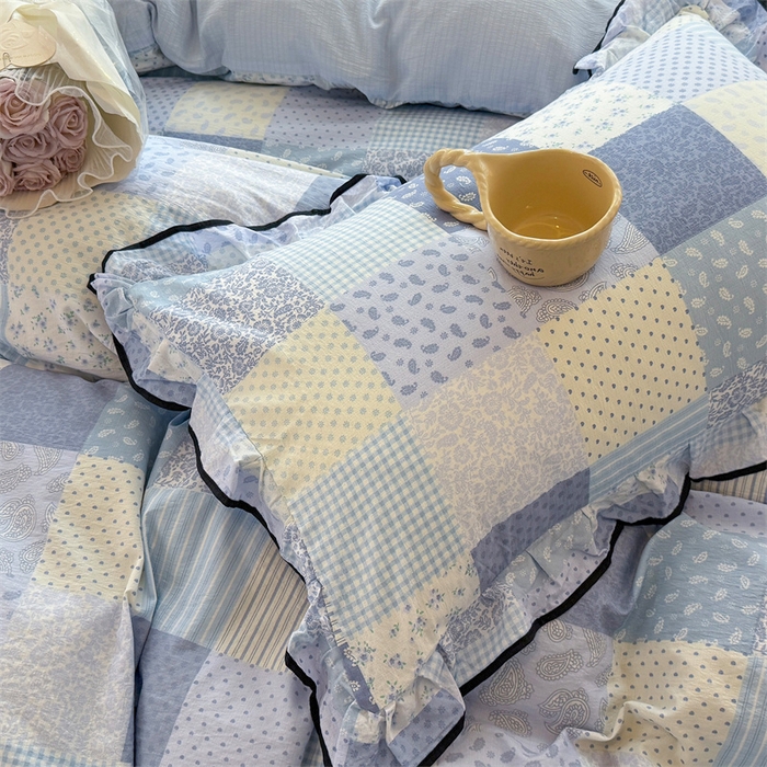 91家纺网 家纺一手货源 找家纺 （总）森璐家纺 2025新款云感皱皱双层纱黑色包边四件套