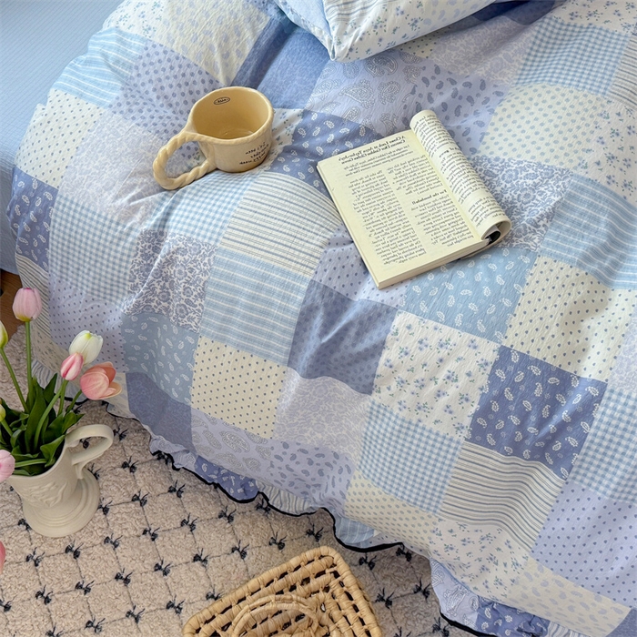 91家纺网 家纺一手货源 找家纺 （总）森璐家纺 2025新款云感皱皱双层纱黑色包边四件套