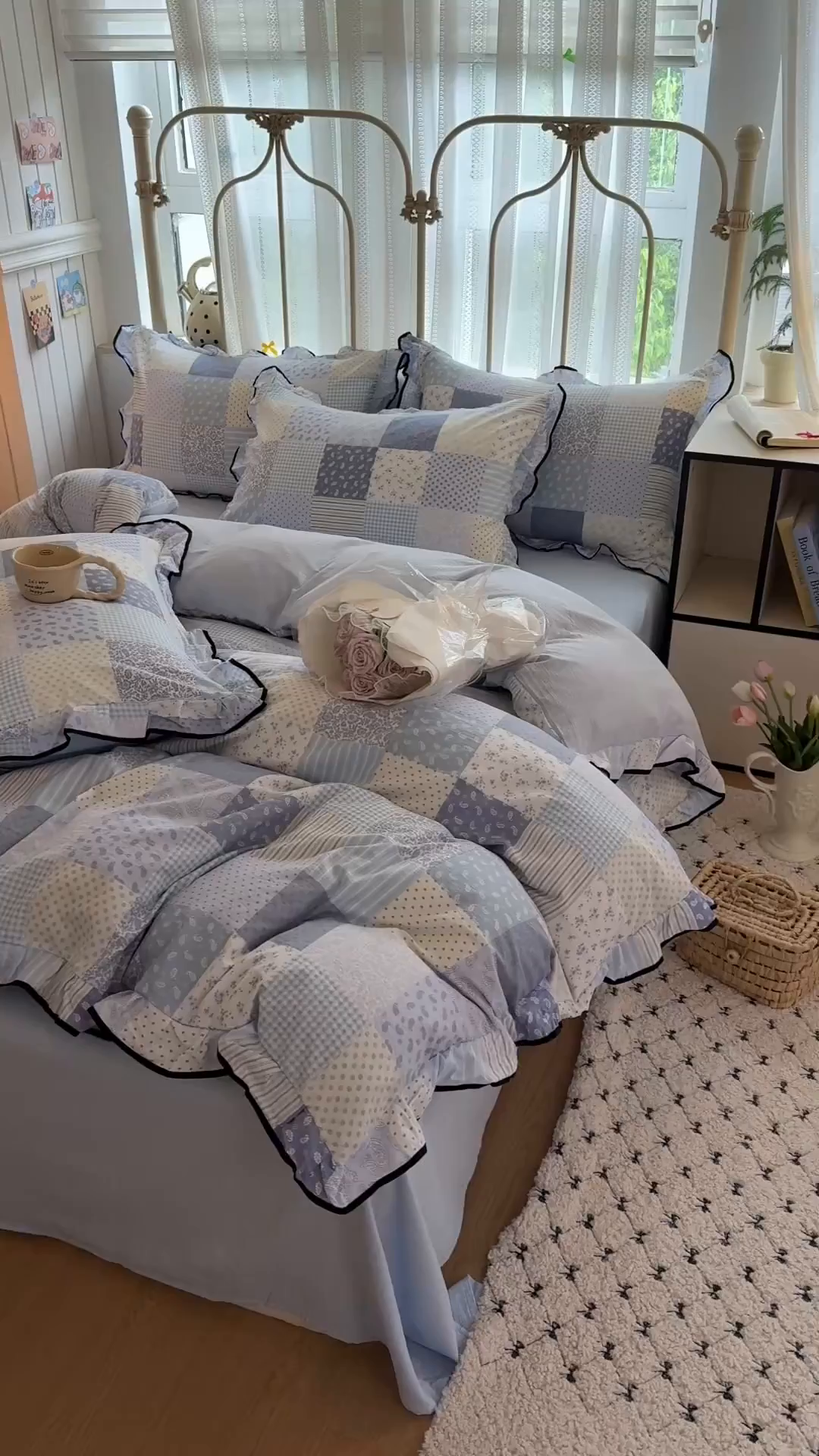 91家纺网 家纺一手货源 找家纺 （总）森璐家纺 2025新款云感皱皱双层纱黑色包边四件套