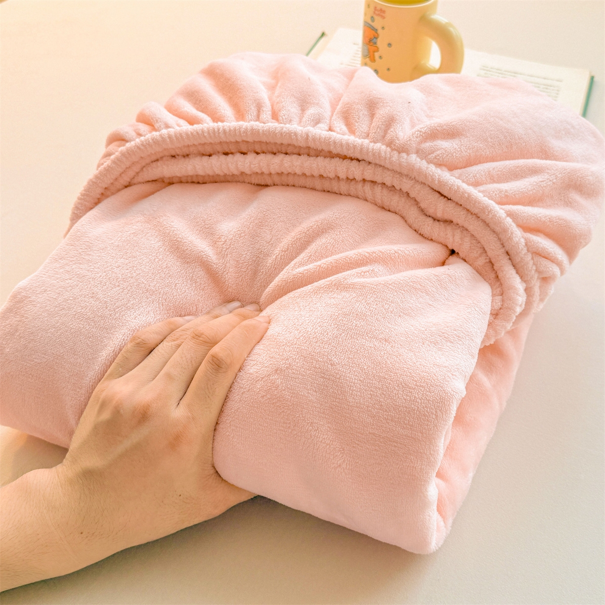 雯豆家纺 2025新款单层高克重牛奶绒纯色床笠素色床垫保护套 牛奶绒单层床笠-嫩粉
