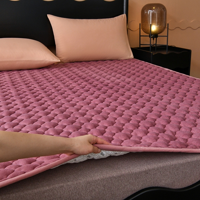 91家纺网 家纺一手货源 找家纺 索弗莱家纺 2025新款全消光牛奶绒床垫可水洗机洗床护垫 豆沙