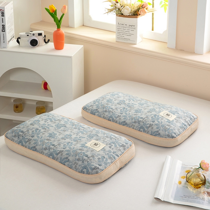 91家纺网 家纺一手货源 找家纺 梓依家纺 2025新款立体边款荞麦枕枕头枕芯 幸运草-蓝色