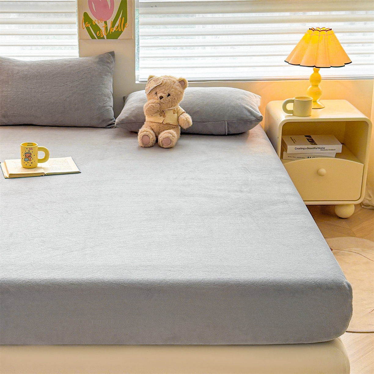 91家纺网 家纺一手货源 找家纺 雯豆家纺 2025新款单层高克重牛奶绒纯色床笠素色床垫保护套 牛奶绒单层床笠-时尚灰