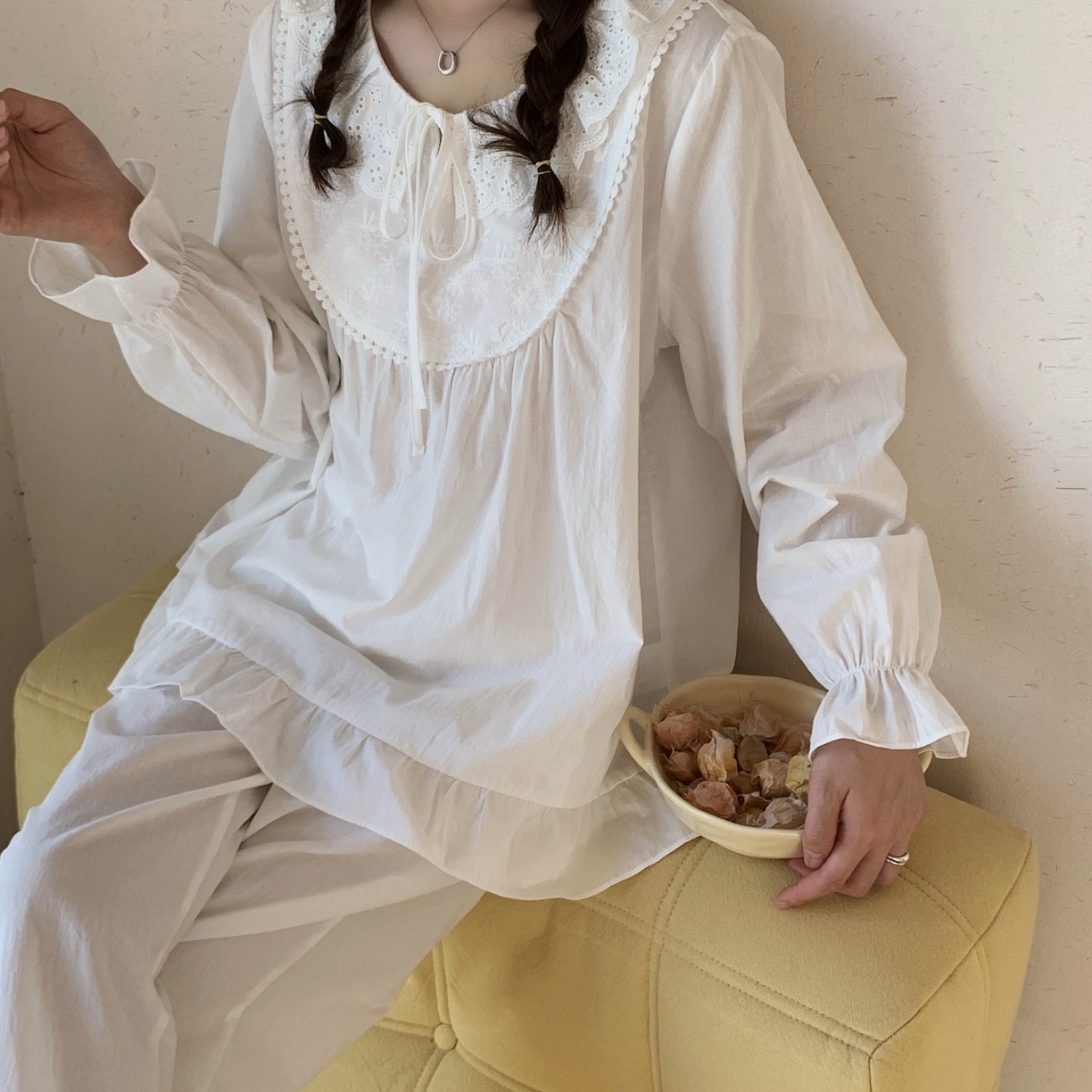 91家纺网 家纺一手货源 找家纺 （总）妍景家居生活馆 2025新款韩系田园风绣花圆领套装