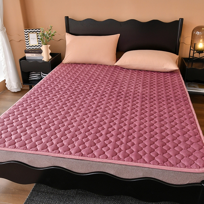 91家纺网 家纺一手货源 找家纺 索弗莱家纺 2025新款全消光牛奶绒床垫可水洗机洗床护垫 豆沙