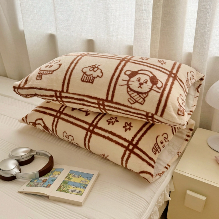 91家纺网 家纺一手货源 找家纺 （总）禧缘家纺（原梦想家）2025新款牛奶绒纯色印花双开口枕套