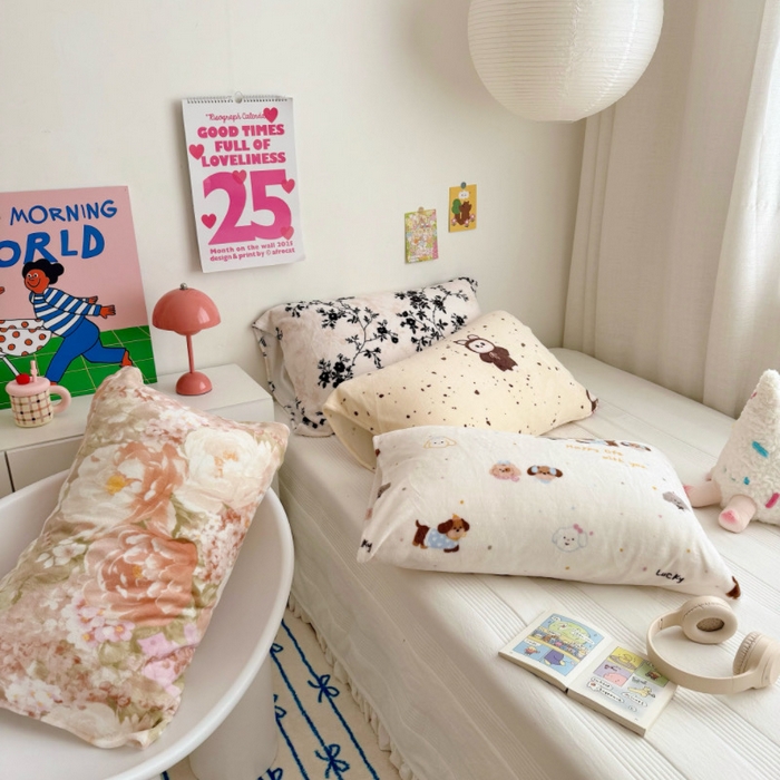 91家纺网 家纺一手货源 找家纺 （总）禧缘家纺（原梦想家）2025新款牛奶绒纯色印花双开口枕套