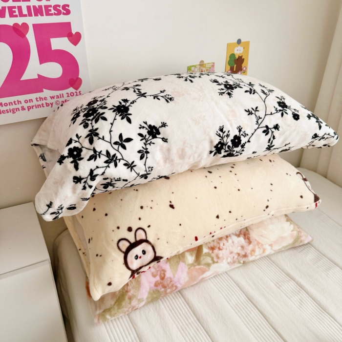 91家纺网 家纺一手货源 找家纺 （总）禧缘家纺（原梦想家）2025新款牛奶绒纯色印花双开口枕套