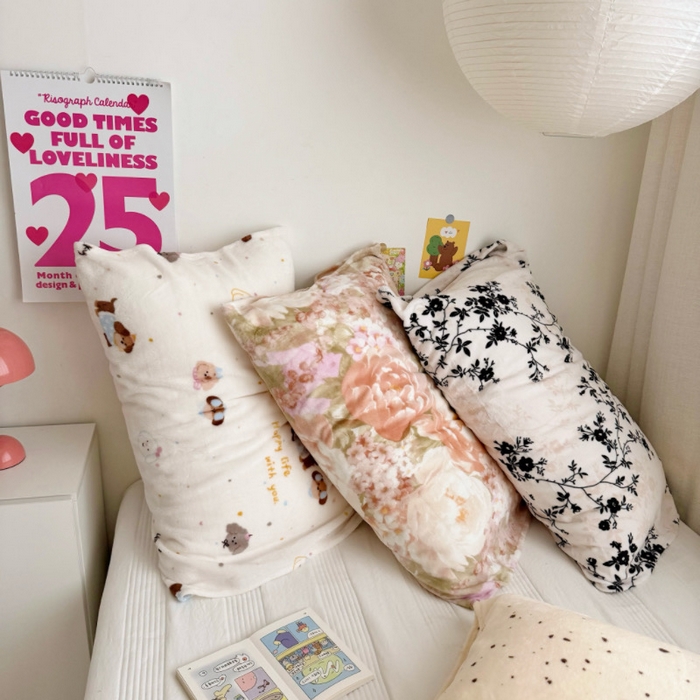 91家纺网 家纺一手货源 找家纺 （总）禧缘家纺（原梦想家）2025新款牛奶绒纯色印花双开口枕套